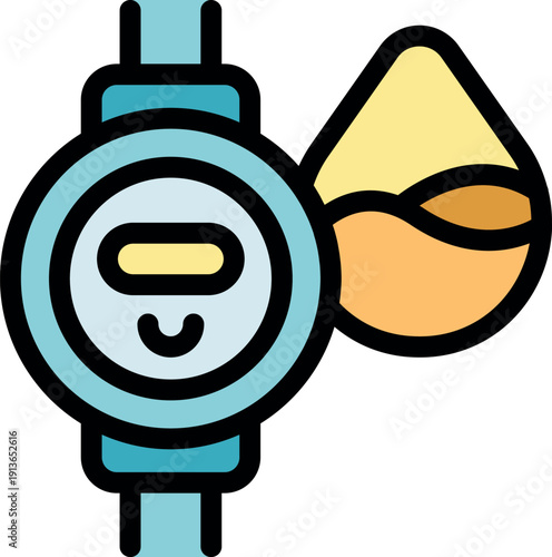 Water meter with happy face measuring consumption of a water drop, promoting water conservation and efficiency