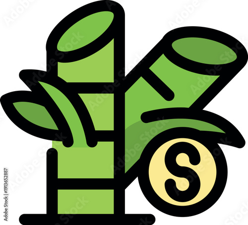 Bamboo stalks growing near a coin symbolizing sustainable investment, green finance, and responsible forestry