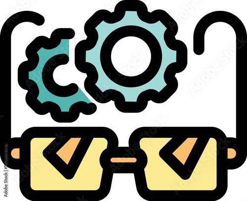 Gears turning above eyeglasses represent strategic thinking, innovation, and foresight in business and problem solving