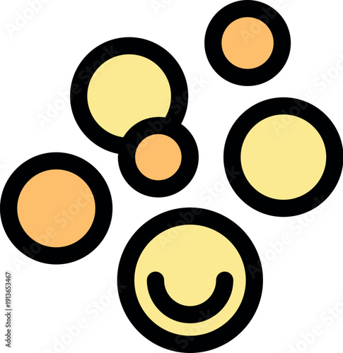Illustration of friendly bacteria with smiling face and bubbles, depicting probiotics and gut health