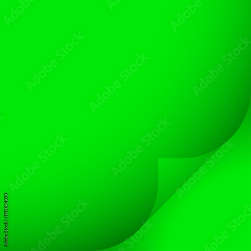 Blank green sheet of paper with a curled corner design featuring a realistic shadow and empty space for a business document or note template vector illustration