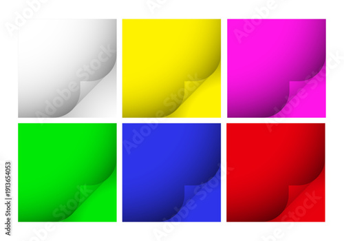 Blank colorful sheet of paper with a curled corner design featuring a realistic shadow and empty space for a business document or note template vector illustration