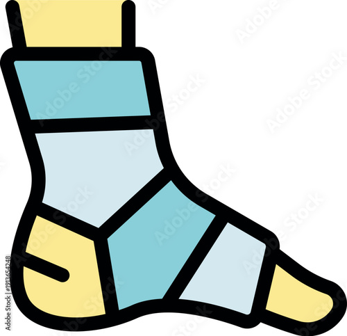 Elastic medical bandage is supporting injured foot after accident, providing pain relief and preventing swelling