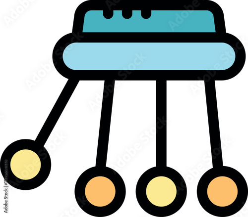 Newton's cradle with swinging balls illustrating conservation of momentum and kinetic energy
