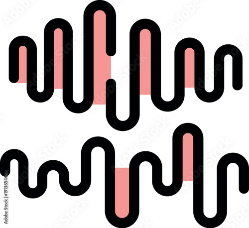Pink and black sound wave lines represent music audio frequencies and rhythm
