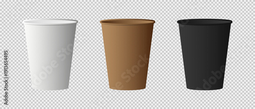 Disposable Coffee Cups Set in White Brown and Black Colors