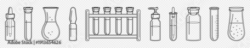 Laboratory Equipment Outline Icons Set Isolated on Transparent Background