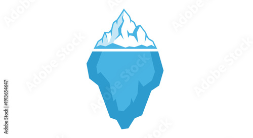 An abstract illustration of an iceberg showing both the small portion above and the much larger submerged part below the water line.