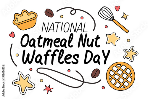 Delicious Oatmeal Nut Waffles Vector Illustration, Breakfast Dessert Concept