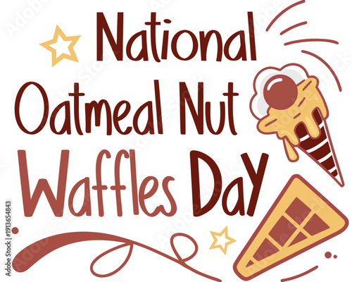 Oatmeal Nut Waffles Vector, National Oatmeal Nut Waffles Day Celebration Illustration