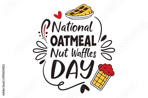 Delicious Oatmeal Nut Waffles Vector Illustration, Breakfast Dessert Concept