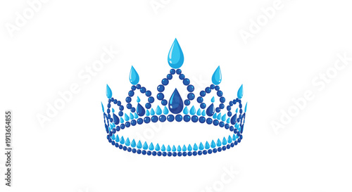 Blue crown adorned with multiple teardrop-shaped gems and small circular beads on a white background.