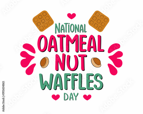 Oatmeal Nut Waffles Vector, National Oatmeal Nut Waffles Day Celebration Illustration