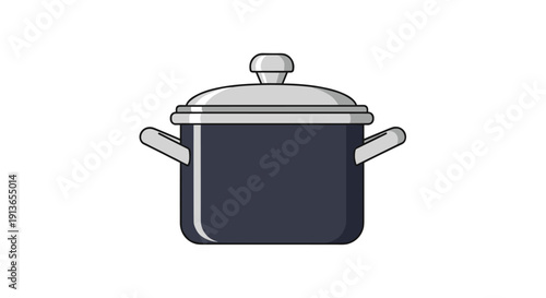 A cartoon illustration of a black cooking pot with light grey lid and handles, empty and isolated on a white background.
