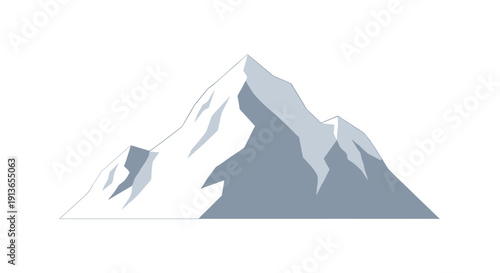 A realistic-style grey and white mountain range featuring jagged peaks and subtle shadows against a clean white background.