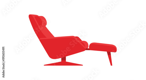 A red modern upholstered recliner chair with a matching separate ottoman for foot support, isolated on a clean white background.