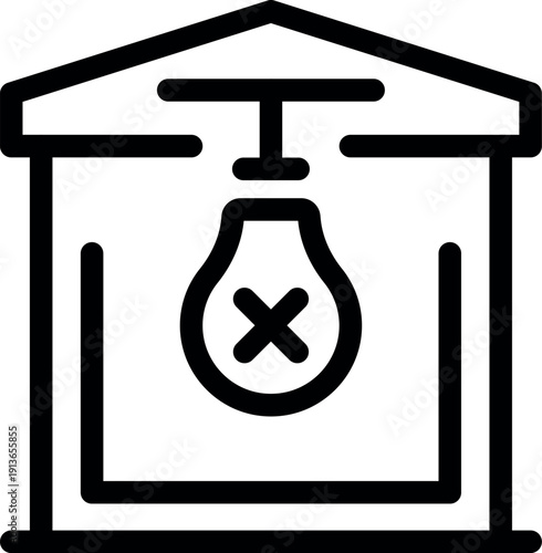 Simple garage icon showing lightbulb with a cross, symbolizing power outage or energy crisis