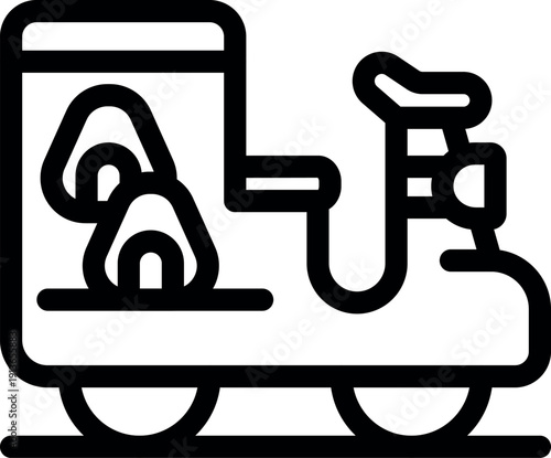 Scooter delivering onigiri, representing fast food delivery service and japanese cuisine