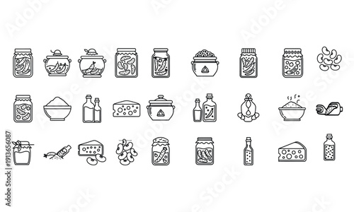 Fermented foods icons: healthy probiotic food symbols
