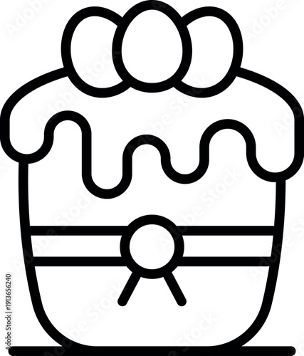 Delicious easter cake decorated with icing, a ribbon, and eggs, symbolizing renewal and celebration