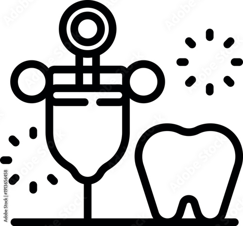 Polymerization lamp emitting uv light, curing a tooth, representing advanced dental technology for efficient and precise restorations
