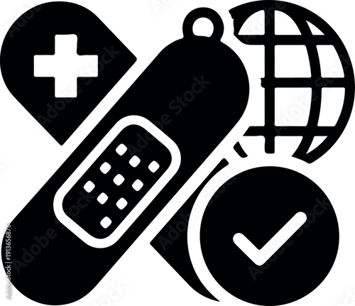 Medical healthcare symbols set with cross plus checkmark phone and location pin flat icons vector illustration