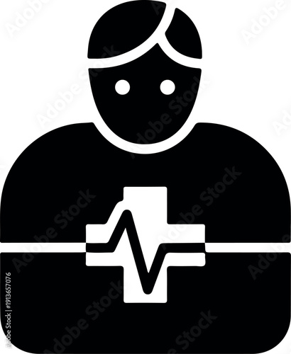 Medical professional icon in black and white minimalist vector design for healthcare apps and logos