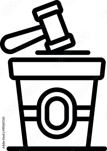 Gavel hitting a disposable coffee cup, symbolizing environmental law and regulations against plastic waste