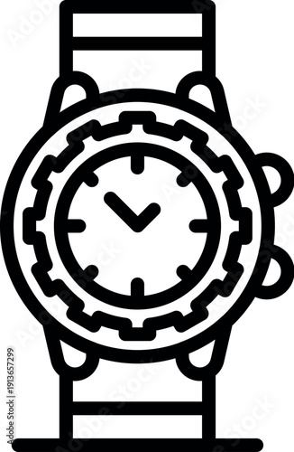 Wristwatch with serrated bezel and leather bracelet indicating time