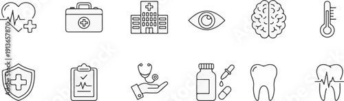 Comprehensive Collection of Healthcare, Medical, and Wellness Outline Icons