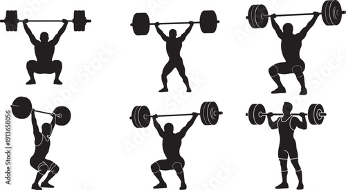 Barbell Squat Weightlifting Silhouette Vector – Clean Black Flat Minimal EPS