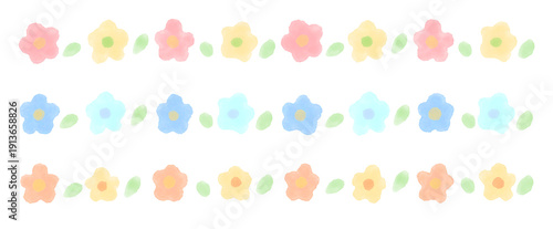 可愛い花の水彩風カラフルラインセット