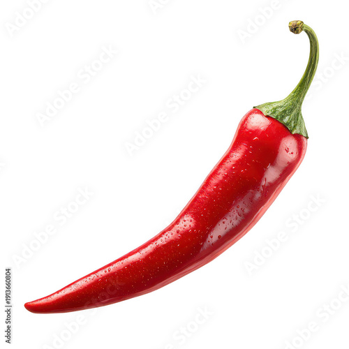 Bright Red Chili Pepper with Water Droplets isolated on a transparent background 1