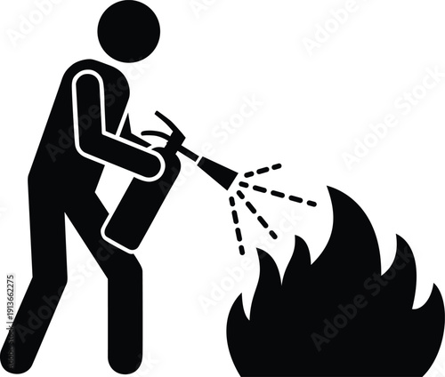 Firefighter extinguishing fire silhouette