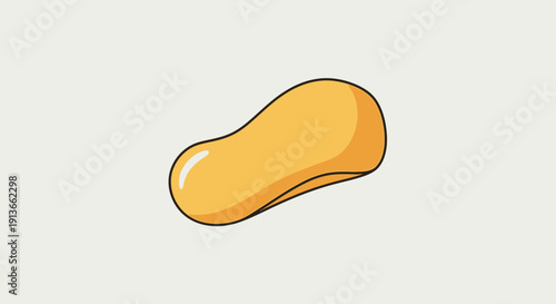 A single yellow peanut shaped candy on a plain background.