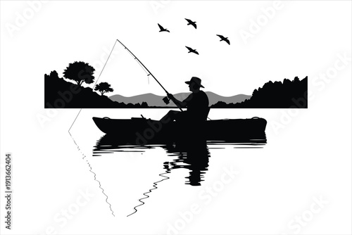 fishing boat on the river silhouette
