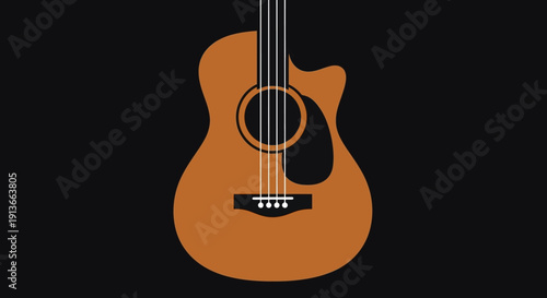 Acoustic guitar with a dark background and a cutaway body.