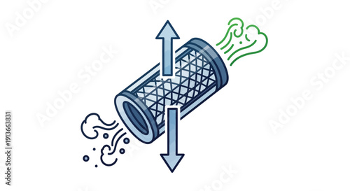 Air filter cleaning and air purification process illustration.