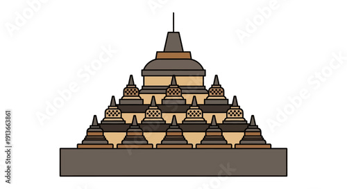 Ancient Buddhist Temple Architecture Illustration.