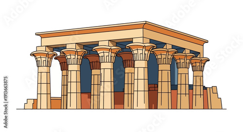 Ancient Egyptian Temple Facade with Ornate Columns.