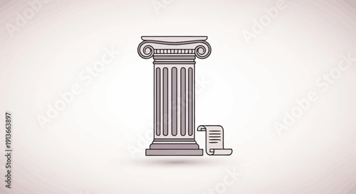 Ancient Greek Column with Scroll and Inkwell Illustration.