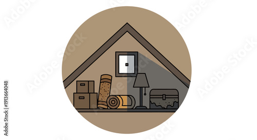 Attic Storage Organization With Boxes And Chest.