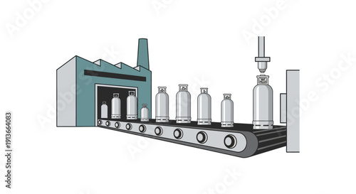 Automated production line for bottling and packaging products.
