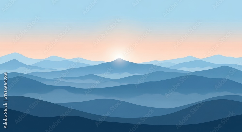 Obraz premium Serene sunrise over tranquil mountain ranges at dawn isolated on white background