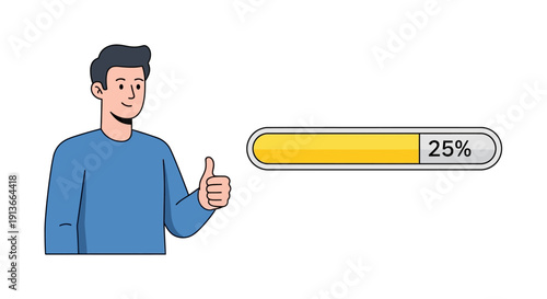 Man giving a thumbsup next to a 25 progress bar