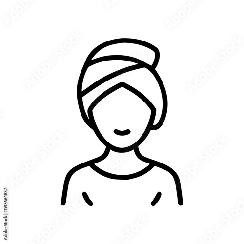 Woman with turban hairstyle smiling in minimalist line art style  