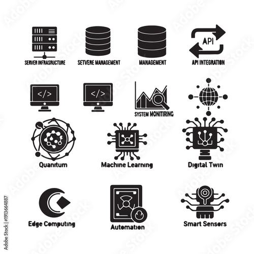 Black finance and money icon set with business, bank, travel, car, hotel, food, technology and internet symbols in simple vector style