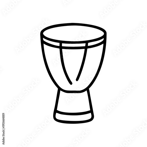 Hand-drawn outline of a traditional drum on white background  