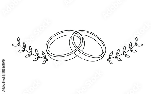 Interlocking rings with botanical leaves a simple elegant black and white design