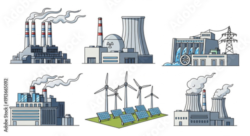 Collection of industrial factories and power generation plants.